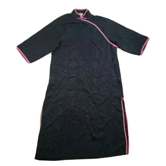 Neiman Marcus Silk Robe Women's S Mandarin Neck Oriental Jacquard Asian Inspired